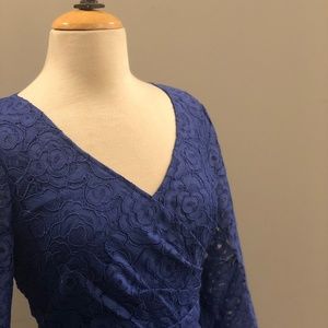 Adrianna Papell Wrap A line Blue Lace Dress